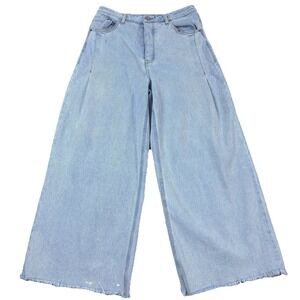 SO Womens Wide Leg Cropped Denim Jeans Raw Hem‎ Light Wash Size 13 31W